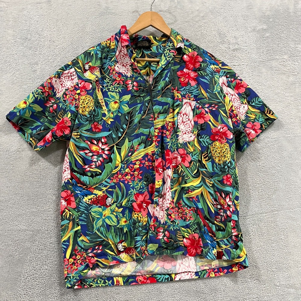 VTG Royal Creations Hawaiian Shirt Mens L Made in Hawaii Aloha Tropical Parrot